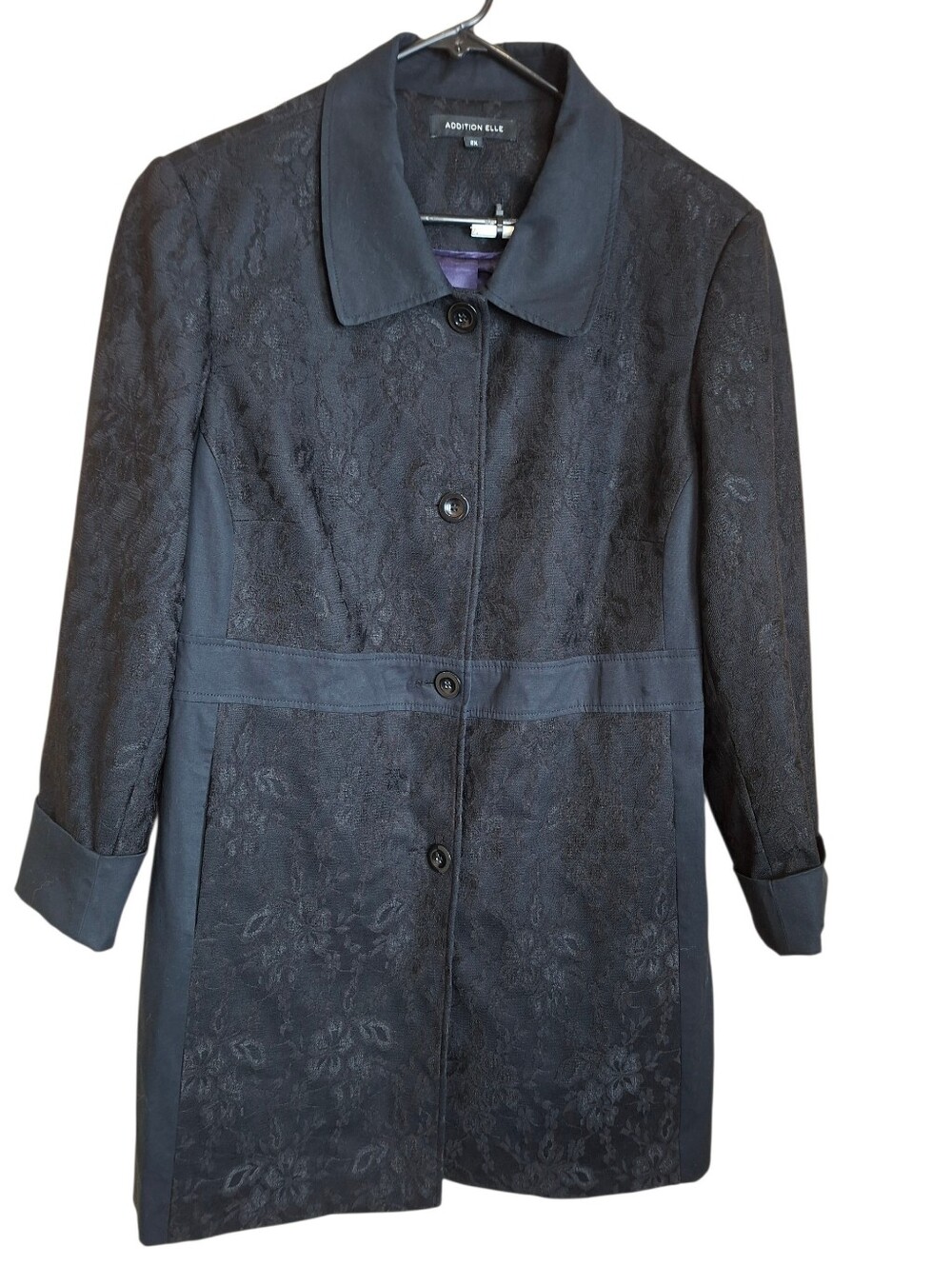2X Plus Size Addition Elle Autumn Coat Lace Pattern Black Jacket Blazer Coat